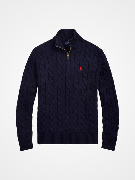 Cable-Knit Cotton Quarter-Zip Sweater